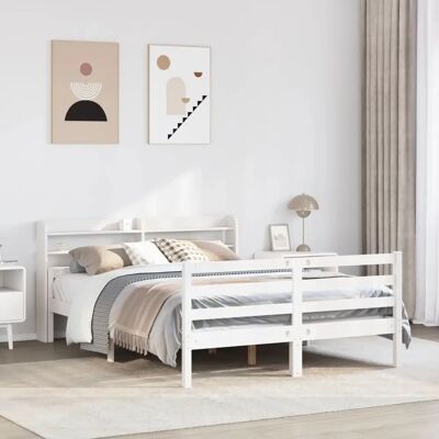 vidaXL Bed Frame with Headboard - 140x200 cm Solid Pine Wood White vidaXL Bed Frame with Headboard - 140x200 cm Solid Pine Wood White