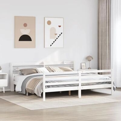 vidaXL Bed Frame with Headboard - Solid Wood Pine, 200x200 cm vidaXL Bed Frame with Headboard - Solid Wood Pine, 200x200 cm