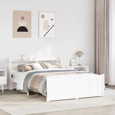 vidaXL Bed Frame met hoofdbord Wit 150x200 cm King Size Massief Hout Den - Bedframe vidaXL Bed Frame met hoofdbord Wit 150x200 cm King Size Massief Hout Den - Bedframe