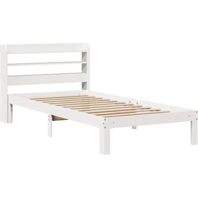 vidaXL Bettgestell mit Kopfteil - 75x190 cm - Weiß - Bettgestell vidaXL Bettgestell mit Kopfteil - 75x190 cm - Weiß - Bettgestell