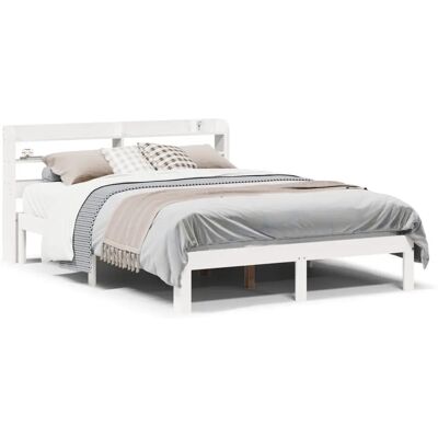 vidaXL Bettgestell mit Kopfteil 160x200cm - Weiß - Bettgestell vidaXL Bettgestell mit Kopfteil 160x200cm - Weiß - Bettgestell