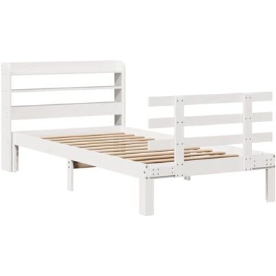 vidaXL Bed Frame with Headboard White 75x190 cm Small Single Solid Wood Pine - Bed Frame vidaXL Bed Frame with Headboard White 75x190 cm Small Single Solid Wood Pine - Bed Frame
