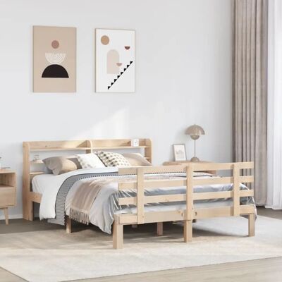 vidaXL Bed Frame with Headboard - Solid Pine Wood - 140x190cm Bed vidaXL Bed Frame with Headboard - Solid Pine Wood - 140x190cm Bed