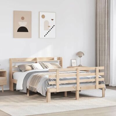 vidaXL Bed Frame with Headboard - Solid Wood Pine - 140x200 cm - Bed Type vidaXL Bed Frame with Headboard - Solid Wood Pine - 140x200 cm - Bed Type