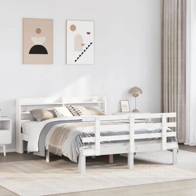 vidaXL Bed Frame met hoofdbord wit 150x200 cm massief dennenhout - Bed Frame vidaXL Bed Frame met hoofdbord wit 150x200 cm massief dennenhout - Bed Frame