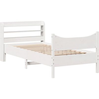 vidaXL Bettgestell Weiß 75x190 cm - Mit Kopfteil - Massiv Kiefer vidaXL Bettgestell Weiß 75x190 cm - Mit Kopfteil - Massiv Kiefer