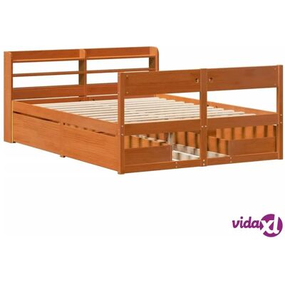 vidaXL Massiivipuinen sängynrunko waxruskea 140x190cm - Sänky vidaXL Massiivipuinen sängynrunko waxruskea 140x190cm - Sänky