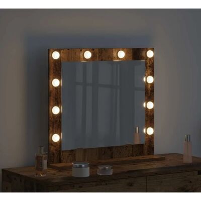 Rustykalne lustro z drewna z LED vidaXL - Montaż na ścianie sypialni Rustykalne lustro z drewna z LED vidaXL - Montaż na ścianie sypialni