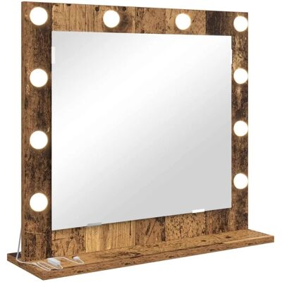 Rustykalne lustro z drewna z LED vidaXL - Montaż na ścianie sypialni Rustykalne lustro z drewna z LED vidaXL - Montaż na ścianie sypialni