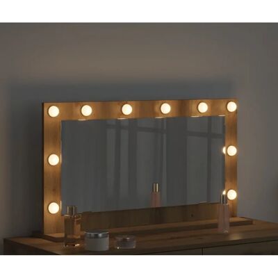 Lustro z Rustykalnego Dębu VidaXL - Na ścianę, LED, Makijaż Lustro z Rustykalnego Dębu VidaXL - Na ścianę, LED, Makijaż