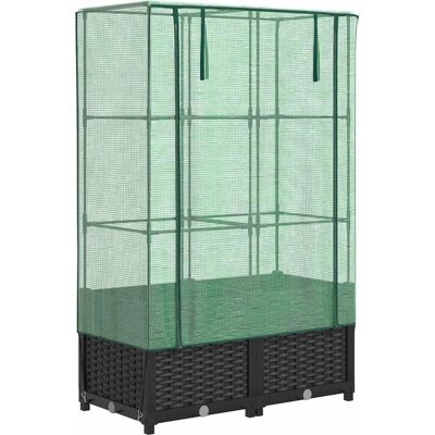 vidaXL Hochbeet mit Gewächshausabdeckung Pflanzkasten Rattan-Optik vidaXL Hochbeet mit Gewächshausabdeckung Pflanzkasten Rattan-Optik
