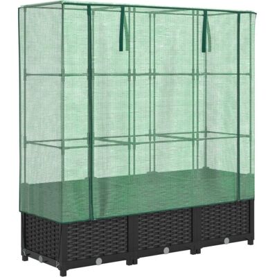 vidaXL Hochbeet mit Gewächshausabdeckung Pflanzenkasten Rattan-Optik vidaXL Hochbeet mit Gewächshausabdeckung Pflanzenkasten Rattan-Optik