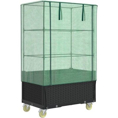 vidaXL Hochbeet mit Abdeckung und Rollen - Rattan-Optik vidaXL Hochbeet mit Abdeckung und Rollen - Rattan-Optik