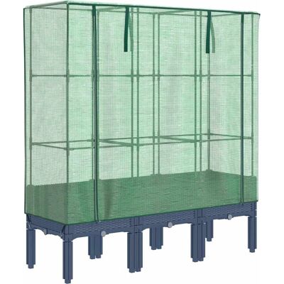 vidaXL Hochbeet mit Gewächshaus-Aufsatz - Rattan-Optik vidaXL Hochbeet mit Gewächshaus-Aufsatz - Rattan-Optik