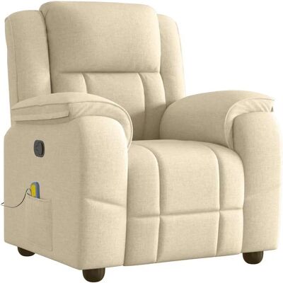 VidaXL Accentstoel - Handmatige Recline, 6-Punt Massage, Creme Stof VidaXL Accentstoel - Handmatige Recline, 6-Punt Massage, Creme Stof