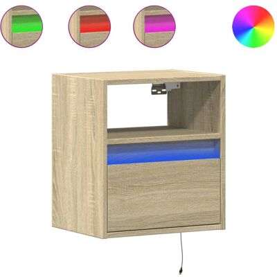 vidaXL Nachtkastje Eiken - Wandgemonteerde Bedside Cabinet met LED Verlichting - Nachtkastje vidaXL Nachtkastje Eiken - Wandgemonteerde Bedside Cabinet met LED Verlichting - Nachtkastje