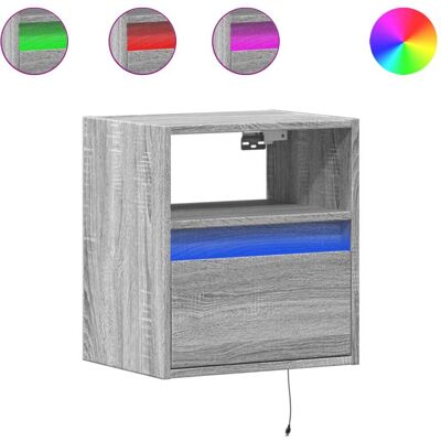 vidaXL Nachtkastje Eik - Wandgemonteerde LED Bijzettafel vidaXL Nachtkastje Eik - Wandgemonteerde LED Bijzettafel