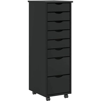 vidaXL Zwart massief dennenhouten rollend kast met laden - Kast vidaXL Zwart massief dennenhouten rollend kast met laden - Kast