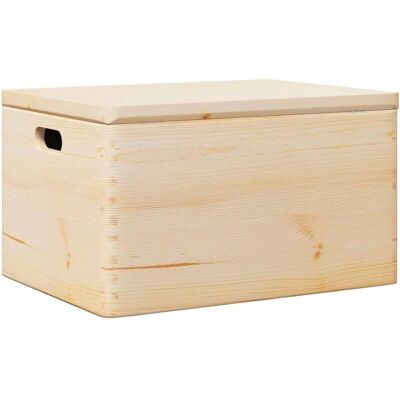 Boîte en bois avec poignée et couvercle - 40x30x23 cm - Pin - Publicité Boîte en bois avec poignée et couvercle - 40x30x23 cm - Pin - Publicité