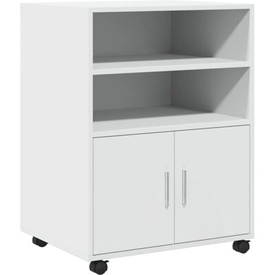 vidaXL Wit Rolkast van Engineeringhout - Opbergmeubel vidaXL Wit Rolkast van Engineeringhout - Opbergmeubel