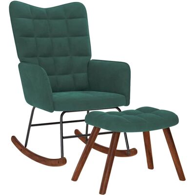 vidaXL Donkergroene Fluwelen Fauteuil met Voetbank - Fauteuil vidaXL Donkergroene Fluwelen Fauteuil met Voetbank - Fauteuil