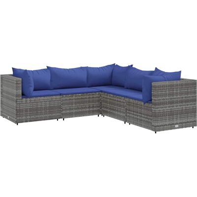 vidaXL 6-tlg. Garten-Lounge-Set mit Kissen Poly Rattan - Grau vidaXL 6-tlg. Garten-Lounge-Set mit Kissen Poly Rattan - Grau