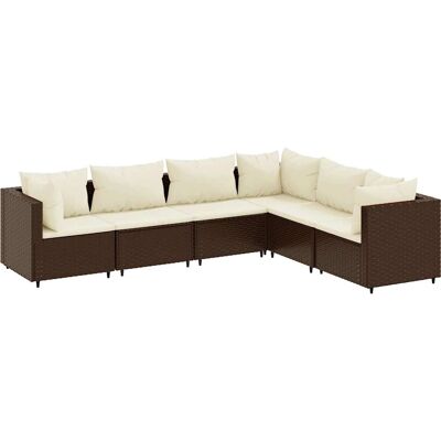 vidaXL 6-Tlg. Garten-Lounge-Set Mit Kissen Poly Rattan Farbe: Braun und Creme vidaXL 6-Tlg. Garten-Lounge-Set Mit Kissen Poly Rattan Farbe: Braun und Creme