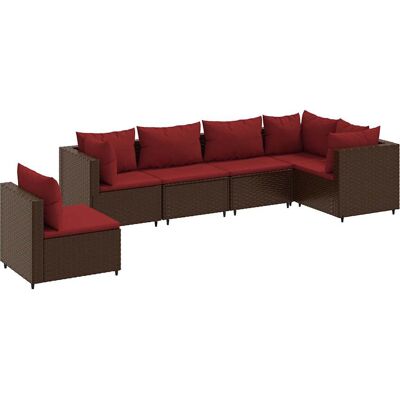 vidaXL 6-tlg. Garten-Lounge-Set mit Kissen Schwarz Poly Rattan - Braun und Rot - Gartenmöbel-Set vidaXL 6-tlg. Garten-Lounge-Set mit Kissen Schwarz Poly Rattan - Braun und Rot - Gartenmöbel-Set