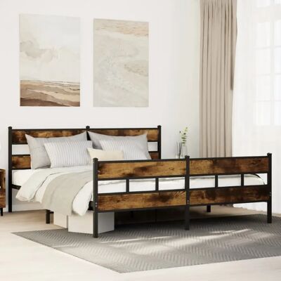 vidaXL metallipeti ilman patjaa tumman savunvaalean tammi 193x203 cm - Sänky vidaXL metallipeti ilman patjaa tumman savunvaalean tammi 193x203 cm - Sänky