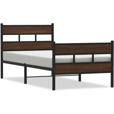 vidaXL Metaal Bedframe Zonder Matras Bruin Eikenhout - Bedframe vidaXL Metaal Bedframe Zonder Matras Bruin Eikenhout - Bedframe