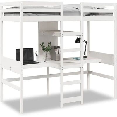 vidaXL Hochbett Mit Schreibtisch & Ablagen Weiß 80x200cm vidaXL Hochbett Mit Schreibtisch & Ablagen Weiß 80x200cm