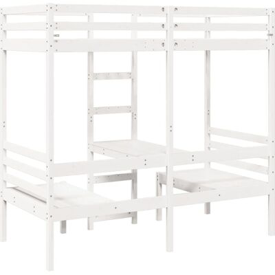 vidaXL Hochbett Mit Schreibtisch & Stühlen - Weiß - 90x200cm - Bett vidaXL Hochbett Mit Schreibtisch & Stühlen - Weiß - 90x200cm - Bett