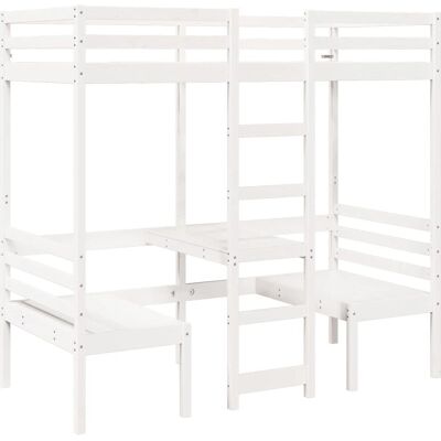 vidaXL 3308557 Weißes Hochbett mit Schreibtisch und Stühlen - Bett vidaXL 3308557 Weißes Hochbett mit Schreibtisch und Stühlen - Bett