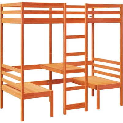 vidaXL Hochbett mit Schreibtisch & Stühlen 90x190cm - Massivholz Kiefer vidaXL Hochbett mit Schreibtisch & Stühlen 90x190cm - Massivholz Kiefer