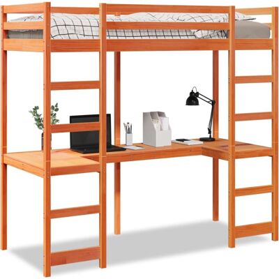 vidaXL 3308570 Bett - Hochbett mit Schreibtisch - Massiv Kiefer vidaXL 3308570 Bett - Hochbett mit Schreibtisch - Massiv Kiefer
