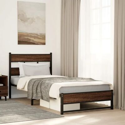 vidaXL Metallbett - 75x190 cm - Eichen-Optik - Braune Eiche - Bettgestell vidaXL Metallbett - 75x190 cm - Eichen-Optik - Braune Eiche - Bettgestell