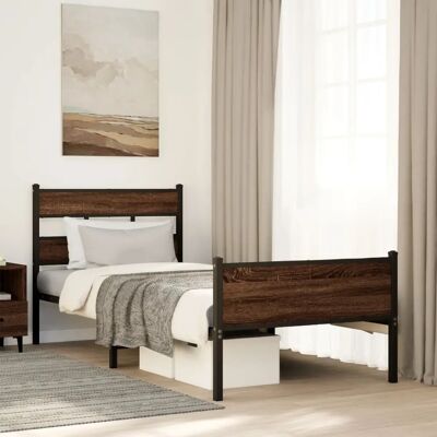 vidaXL Metallbett Braun Eiche 75x190 cm - Ohne Matratze vidaXL Metallbett Braun Eiche 75x190 cm - Ohne Matratze