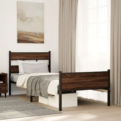 vidaXL Metal Bed Frame - Brown Oak - 90x200 cm - Bed Frame vidaXL Metal Bed Frame - Brown Oak - 90x200 cm - Bed Frame