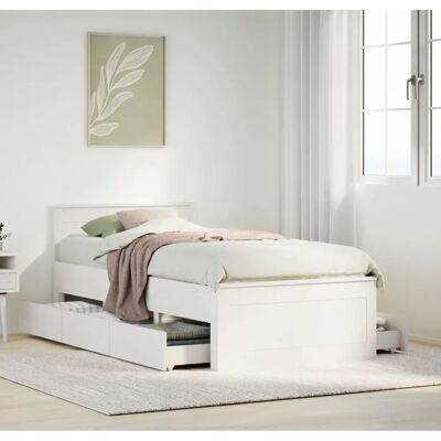 vidaXL sängram med förvaring - Trä-enkelsäng - Vit - 90x190 cm vidaXL sängram med förvaring - Trä-enkelsäng - Vit - 90x190 cm