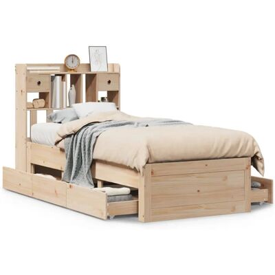 vidaXL Bett mit Bücherregal-Kopfteil - Massiv Kiefernholz - Platzsparend - 135x190cm vidaXL Bett mit Bücherregal-Kopfteil - Massiv Kiefernholz - Platzsparend - 135x190cm