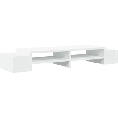 vidaXL Monitor Stand with Storage - White - 100x27x15 cm - Monitor Stand vidaXL Monitor Stand with Storage - White - 100x27x15 cm - Monitor Stand