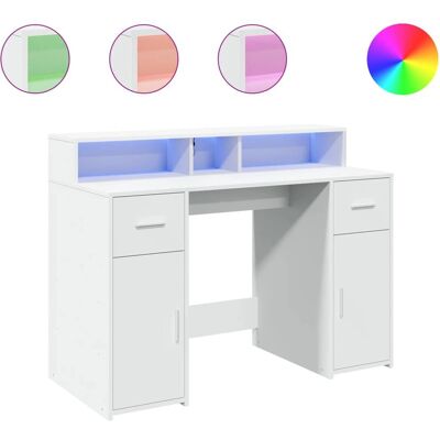 vidaXL Weißer LED-Schreibtisch mit Stauraum - Schreibtisch vidaXL Weißer LED-Schreibtisch mit Stauraum - Schreibtisch