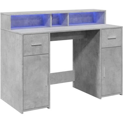 vidaXL Bureau met LED-verlichting Grijs Beton - Bureau vidaXL Bureau met LED-verlichting Grijs Beton - Bureau