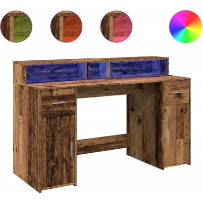 vidaXL 3309427 Schreibtisch mit LED-Beleuchtung - Altholz - 140 x 55 x 91 cm vidaXL 3309427 Schreibtisch mit LED-Beleuchtung - Altholz - 140 x 55 x 91 cm