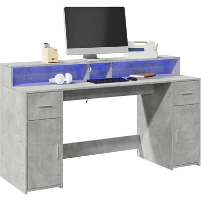 vidaXL Bureau met LED-verlichting grijs beton - Bureau vidaXL Bureau met LED-verlichting grijs beton - Bureau