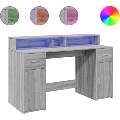 vidaXL 3309434 Grijze Sonoma Houten Bureau met LED-verlichting - Bureau vidaXL 3309434 Grijze Sonoma Houten Bureau met LED-verlichting - Bureau