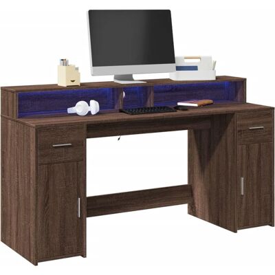 vidaXL Bureau met LED-verlichting Bruin Eiken 160x55x91 cm - Bureau vidaXL Bureau met LED-verlichting Bruin Eiken 160x55x91 cm - Bureau