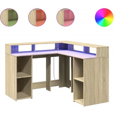 vidaXL Sonoma Eiche LED-Schreibtisch - 130x130x91 cm - Holzwerkstoff vidaXL Sonoma Eiche LED-Schreibtisch - 130x130x91 cm - Holzwerkstoff