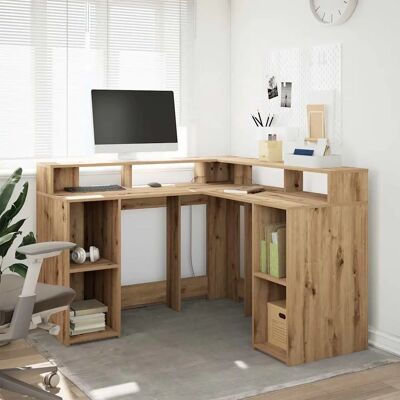 vidaXL Desk with LED Lights Artisian Oak - Writing & Gaming Table vidaXL Desk with LED Lights Artisian Oak - Writing & Gaming Table