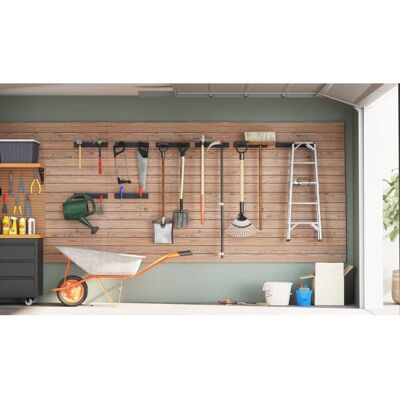 vidaXL Étagères murales pour outils de jardin - 8 pièces acier noir - Rangement pour outils vidaXL Étagères murales pour outils de jardin - 8 pièces acier noir - Rangement pour outils